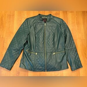 Isaac Mizrahi Live! Zip Front Quilted Leather Jacket with Pockets Deep Green-12
